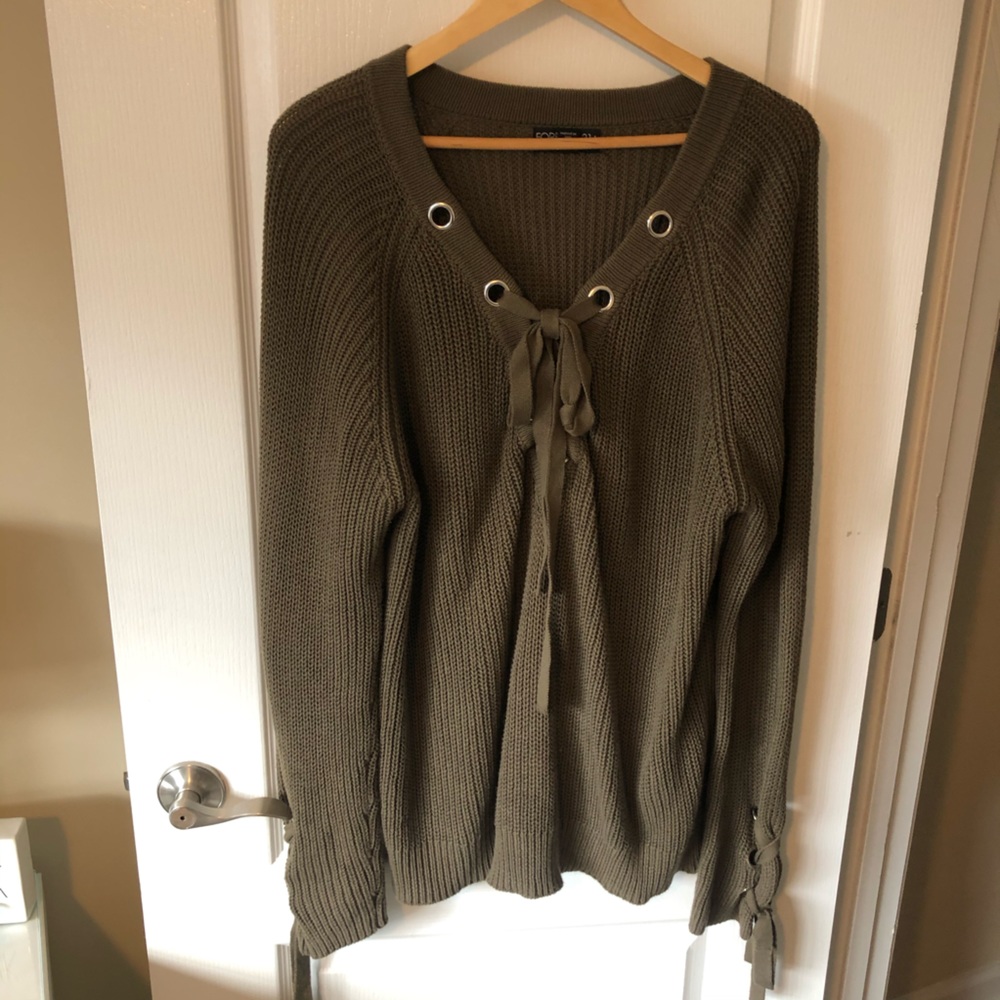 SOLD Forever 21 Green Tie Knit Sweater